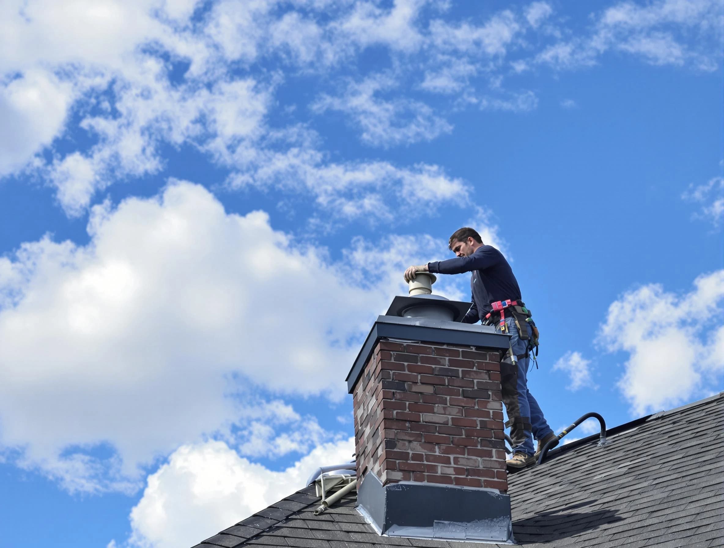 Farmington Chimney Sweep installing a sturdy chimney cap in Farmington, UT