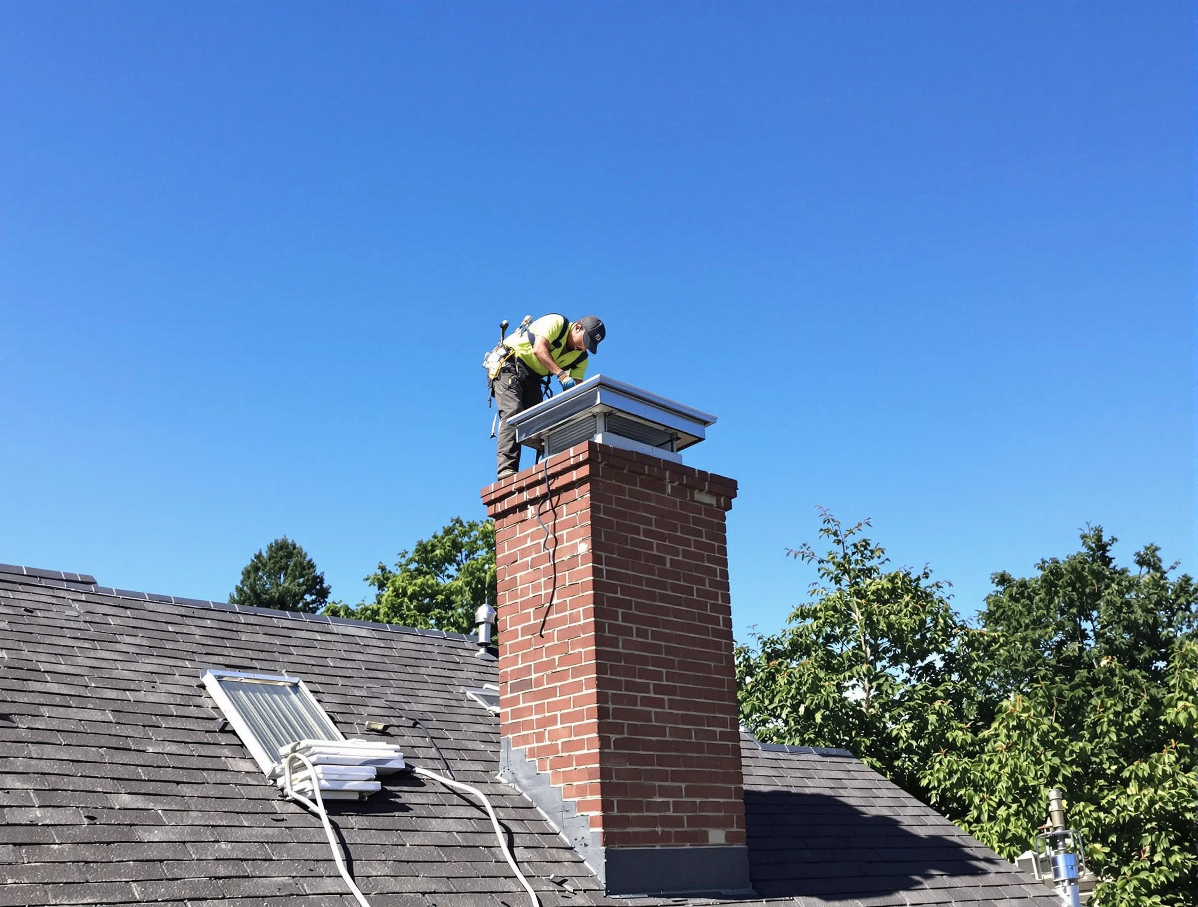Farmington Chimney Sweep technician measuring a chimney cap in Farmington, UT