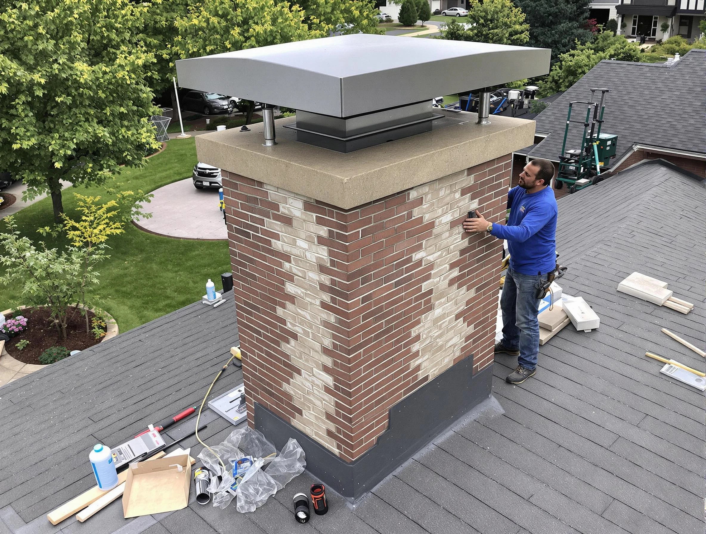 Farmington Chimney Sweep team working on a custom chimney remodel in Farmington, UT